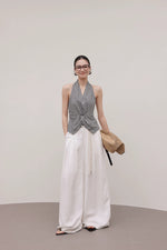 Load image into Gallery viewer, Tencel Blend Checked Twist Sleeveless Top in Black/White