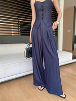 Load image into Gallery viewer, Chambray Wide Leg Trousers in Navy