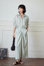 Load image into Gallery viewer, Linen Blend Striped Shirt in Green