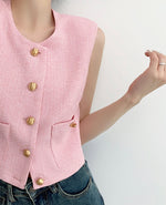 Load image into Gallery viewer, Tweed Pocket Vest Top in Pink