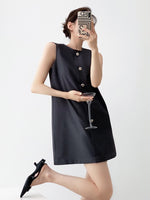 Load image into Gallery viewer, Daisy Button Shift Dress in Grey