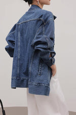 Load image into Gallery viewer, Oversized Long Denim Jacket in Blue