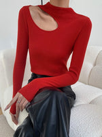 Load image into Gallery viewer, High Neck Cutout Top in Red