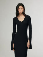 Load image into Gallery viewer, Flute Sleeve Stretch Dress in Black