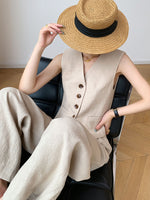 Load image into Gallery viewer, Mid Rise Wide Leg Linen Trousers in Khaki