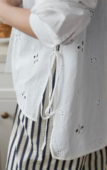 Load image into Gallery viewer, Eyelet Ribbon Tie Shirt in White