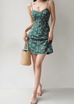 Load image into Gallery viewer, Grania Floral Tie Strap Mini Dress in Green