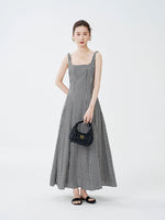 Load image into Gallery viewer, Checked Sleeveless Pocket Maxi Dress in Black/White