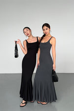 Load image into Gallery viewer, Stretch Mermaid Pleat Dress in Black