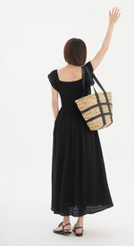 Load image into Gallery viewer, Off Shoulder Textured Pocked Maxi Dress in Black