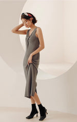 Load image into Gallery viewer, Light Knit Twist Sleeveless Dress in Grey