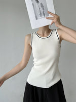 Load image into Gallery viewer, Light Knit Contrast Line Tank Top in Cream