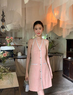 Load image into Gallery viewer, Tweed Halter Button Dress in Pink