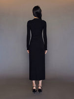 Load image into Gallery viewer, Sheer Panel Slit Stretch Dress in Black