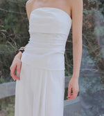 Load image into Gallery viewer, Linen Blend Gathered Bustier Top // Trousers // Maxi Skirt Set in White