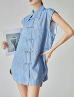 Load image into Gallery viewer, Oversized Striped Pankou Sleeveless Shirt in Blue