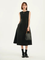 Load image into Gallery viewer, Classic Sleeveless Pocket Midi Dress in Black