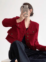 Load image into Gallery viewer, Fray Edge Tweed Jacket in Red
