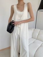 Load image into Gallery viewer, Light Knit Sleeveless Maxi Tie Cardigan in Cream