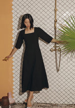 Load image into Gallery viewer, Tailored Flare Midi Dress in Black