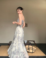 Load image into Gallery viewer, Floral Cami Flute Hem Dress in White/Blue