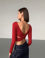 Load image into Gallery viewer, Padded Cross Back Long Sleeve Top in Red