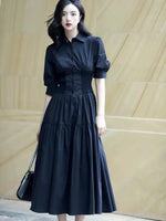 Load image into Gallery viewer, Corset Shirt Midi Dress in Black