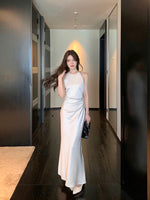 Load image into Gallery viewer, Side Gathered Satin Gown in Champagne