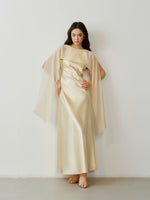 Load image into Gallery viewer, Multi-Way Sheer Drape Satin Gown in Yellow