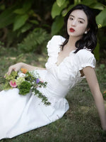 Load image into Gallery viewer, Puff Sleeve Pocket Maxi Dress in White