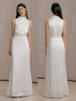 Load image into Gallery viewer, High Neck Gathered Gown in White
