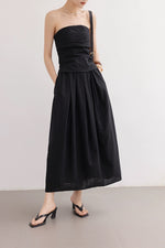 Load image into Gallery viewer, Linen Blend Gathered Bustier Top // Trousers // Maxi Skirt in Black
