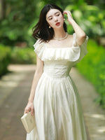 Load image into Gallery viewer, Tencel Blend 2-Way Ruffle Dress in Cream