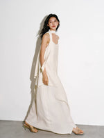 Load image into Gallery viewer, Asymmetric Layered Maxi Dress + Neck Drape in Cream