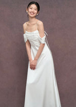 Load image into Gallery viewer, Pleat Off Shoulder Maxi Gown in White