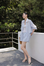 Load image into Gallery viewer, Linen Floral Lace Shirt // Shorts Set in Blue