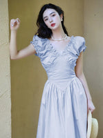 Load image into Gallery viewer, Puff Sleeve Pocket Maxi Dress in Blue