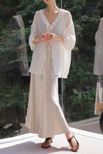 Load image into Gallery viewer, Tencel Blend Flute Blouse // Shorts in White