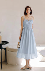 Load image into Gallery viewer, Ribbon Tie Gather Dress in Blue