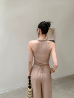 Load image into Gallery viewer, Tencel Wrap Top + Trousers Set in Brown