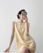 Load image into Gallery viewer, Contrast Button Shift Dress in Yellow