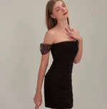 Load image into Gallery viewer, Padded 2-Way Tulle Gathered Mini Dress in Black- M