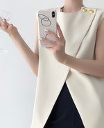 Load image into Gallery viewer, Tailored Foldover Button Long Top in Cream