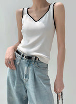 Load image into Gallery viewer, Contrast Edge Knit Tank Top in White