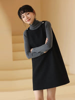 Load image into Gallery viewer, Tweed Sleeveless Button Shift Dress in Black