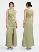 Load image into Gallery viewer, Ruffle Slit Maxi Gown in Green