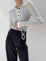 Load image into Gallery viewer, Ribbed Striped Collar Top in White