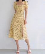 Load image into Gallery viewer, Alicudi Floral Blouson Midi Dress in Yellow