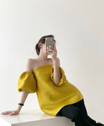 Load image into Gallery viewer, Off Shoulder Puff Sleeve Pocket Top in Yellow