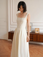 Load image into Gallery viewer, Square Neck Pleat Midi Dress in Cream